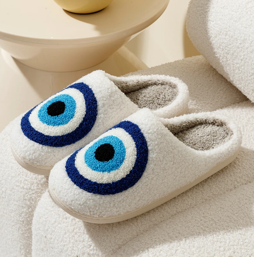 Evil Eye Slippers with Rubber Sole